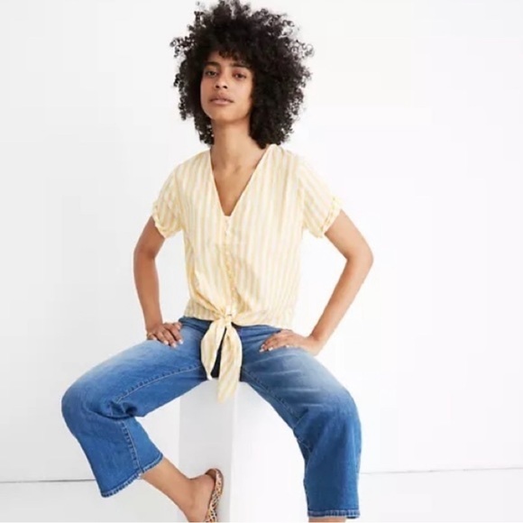 NWT Madewell Agency Tie-front button top in Pompano Stripe - Picture 2 of 6